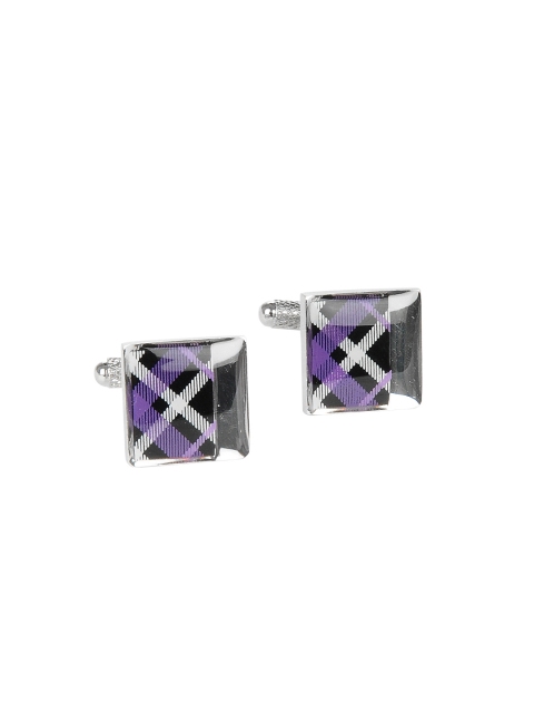 Alvaro Castagnino Men Silver-Toned & Black Square Cufflinks