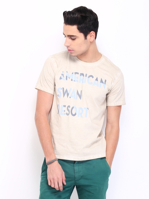 

American Swan Men Beige Printed T-shirt