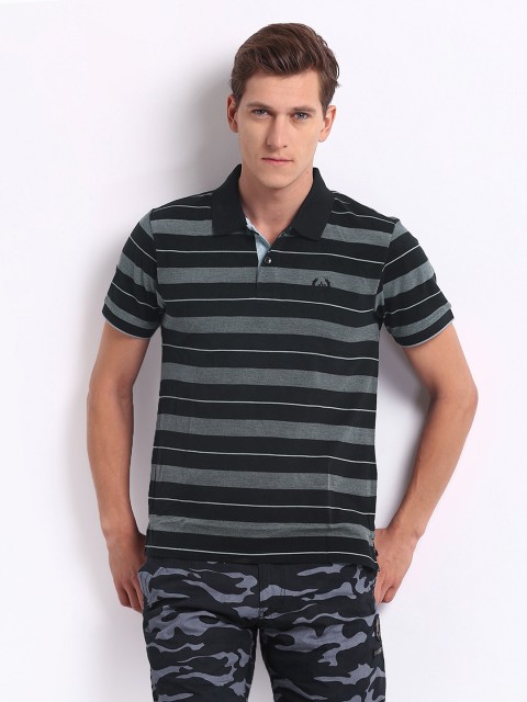 

Arrow Men Black & Grey Striped Mercerized Polo T-shirt