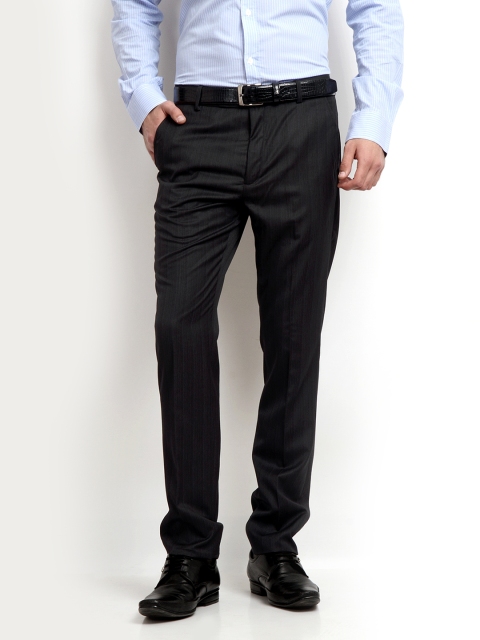 

Arrow Men Black Pinstriped Tapered Fit Formal Trousers