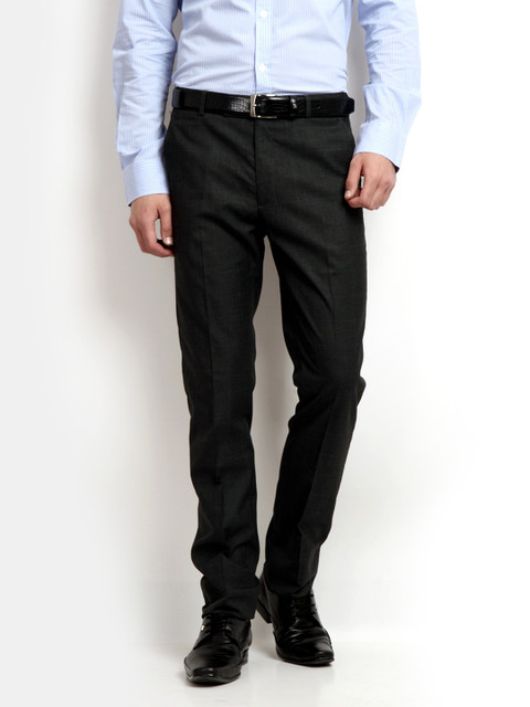 

Arrow Men Charcoal Grey Checked Tapered Fit Formal Trousers