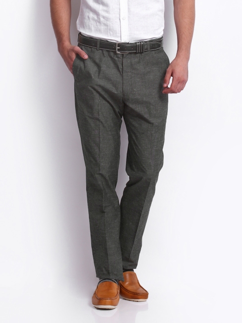 

Arrow New York Men Charcoal Grey Linen Blend Tapered Fit Formal Trousers