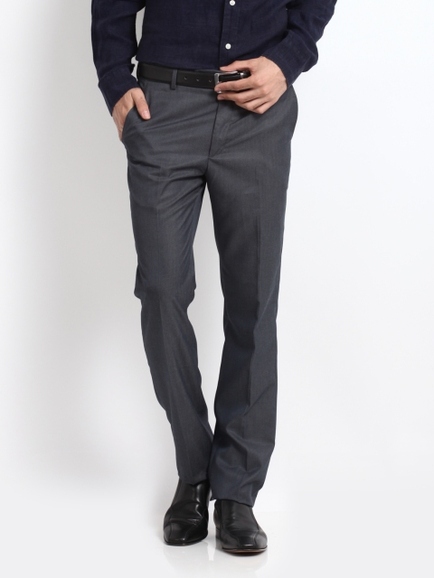 

Arrow Men Grey Self Stripe Tapered Fit Formal Trousers