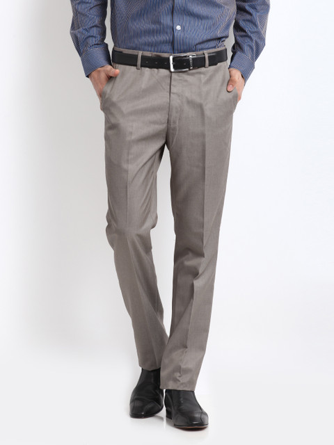 

Arrow Men Taupe Brown Self Stripe Tapered Fit Formal Trousers