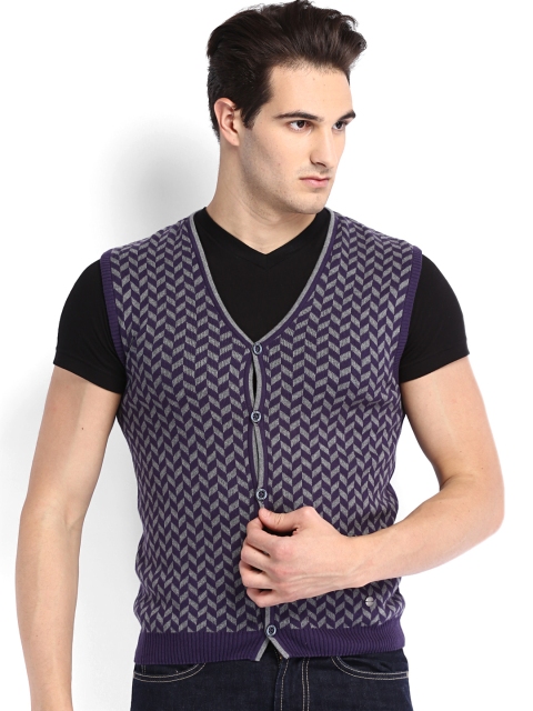 

Arrow New York Men Purple & Grey Cardigan