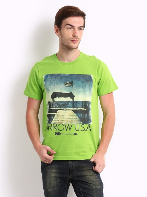 

Arrow Sport Men Flourescent Green Printed T-shirt, Fluorescent green