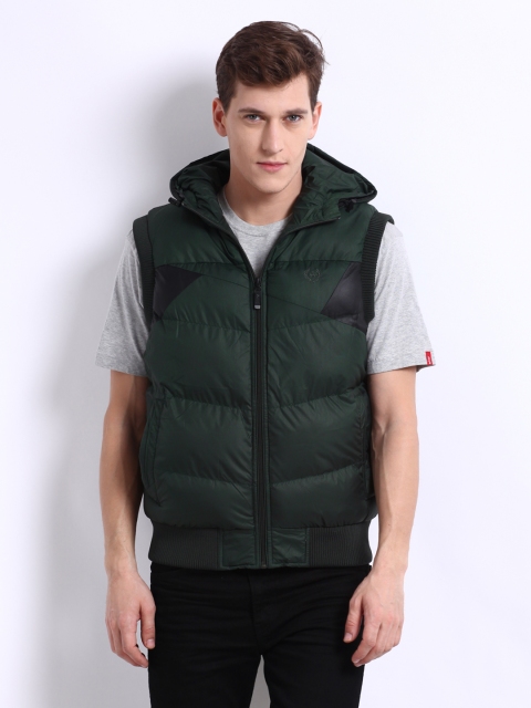 

Arrow Sport Men Green Hooded Sleeveless Jacket