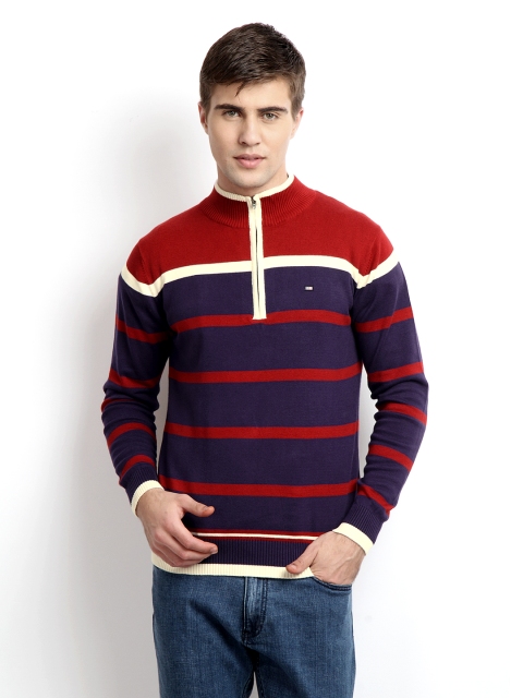 

Arrow Sport Men Purple & Red Striped Sweater