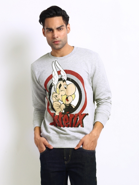 

Asterix Men Grey Melange Printed Sweatshirt