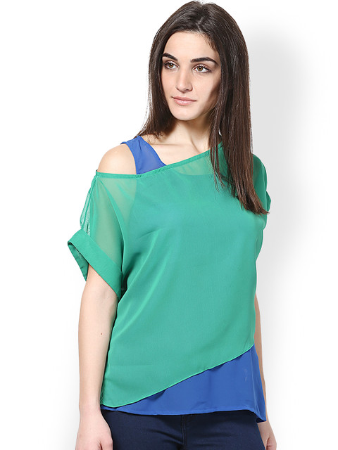 

Athena Women Green & Blue One-Shoulder Top