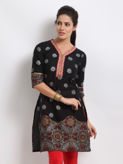 

Aurelia Women Black Floral Print Kurta