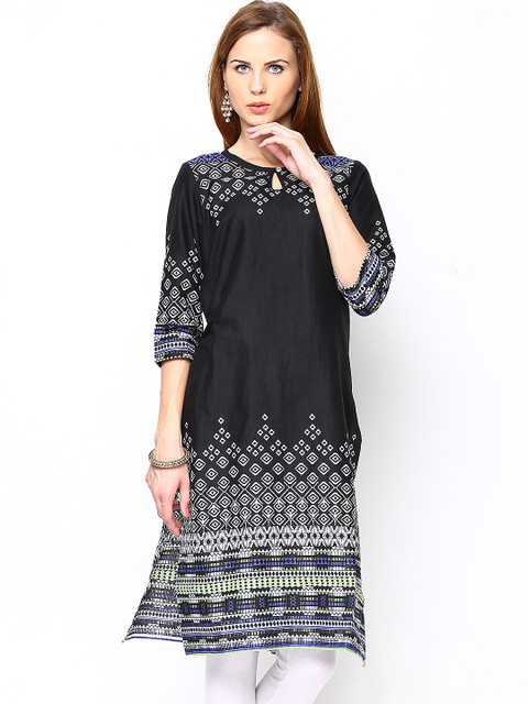 

AURELIA Women Black Printed Kurta