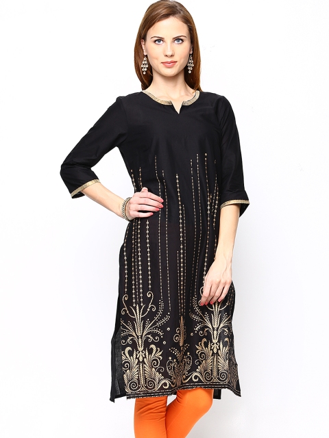 

AURELIA Women Black Printed Kurta