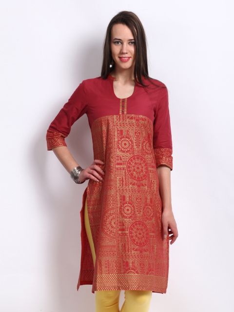 

Aurelia Women Coral Red & Gold Printed Kurta