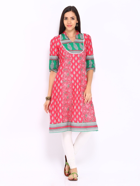 Aurelia Women Coral Red Printed Kurta