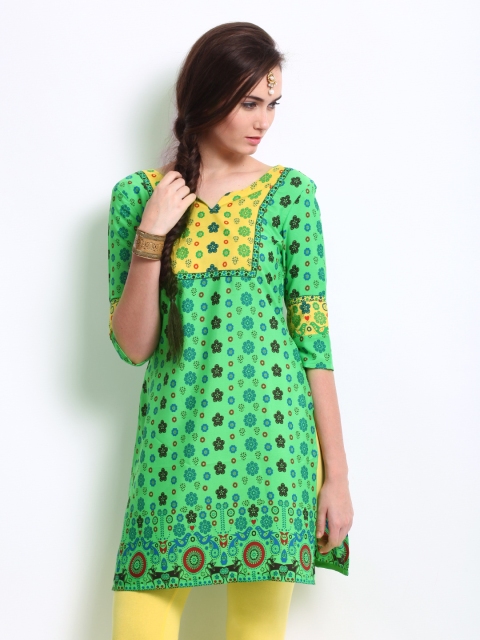 

Aurelia Women Green & Blue Printed Kurta