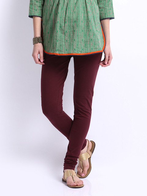 Aurelia Women Maroon Cotton Churidar Leggings
