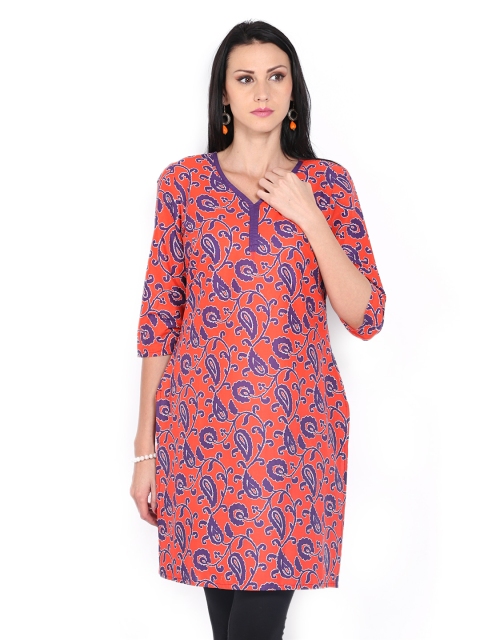 

Aurelia Women Orange & Purple Printed Kurta
