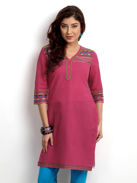 

Aurelia Women Pink Dobby Kurta