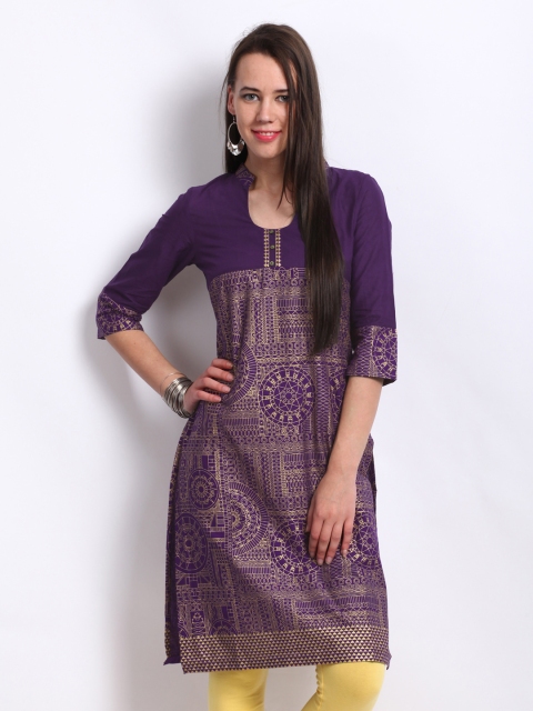 

Aurelia Women Purple & Gold Printed Kurta