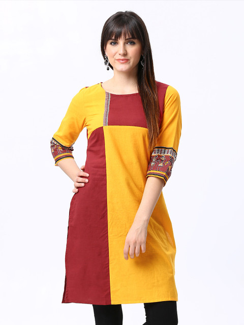 

Aurelia Women Yellow & Maroon Kurta