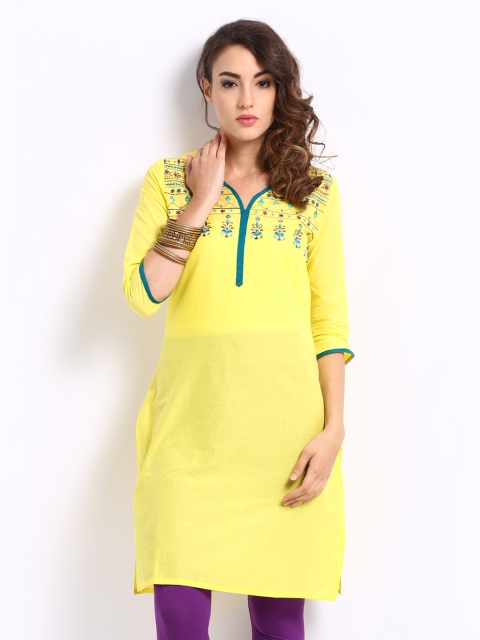 

Aurelia Women Yellow Embroidered Kurta