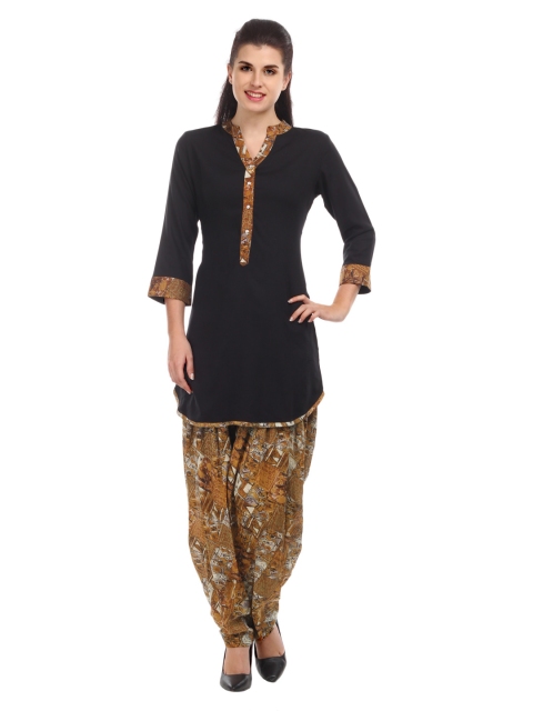 

Ayaany Women Black & Brown Patiala Kurta Set