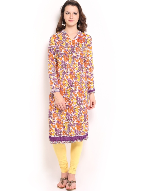 

BIBA OUTLET Women White & Purple Floral Print Kurta
