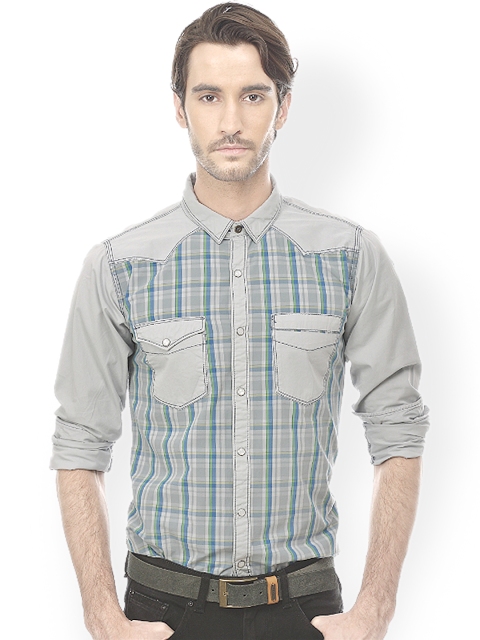 

Basics Men Grey Slim Fit Checked Casual Shirt