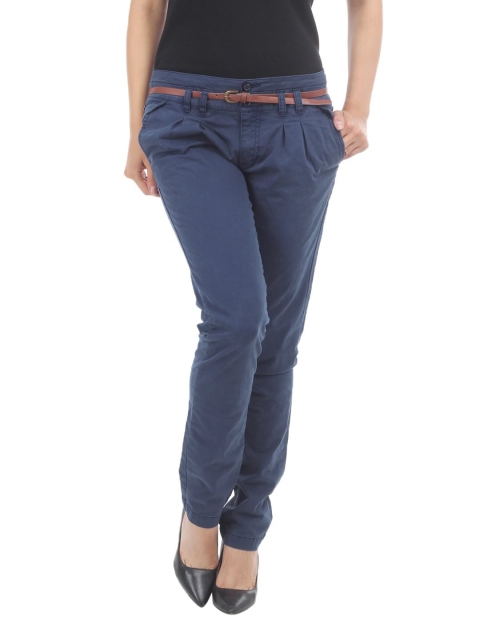 

Being Human Clothing Women Navy Slim Fit Chino Trousers, Navy blue