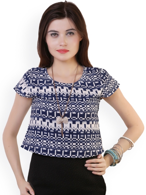 

Belle Fille Blue & White Printed Crop Top