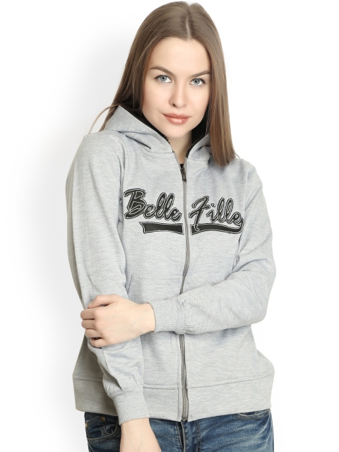 

Belle Fille Women Grey Melange Hooded Sweatshirt