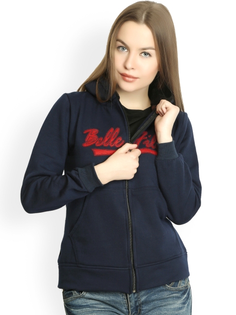 

Belle Fille Women Navy Hooded Sweatshirt, Navy blue