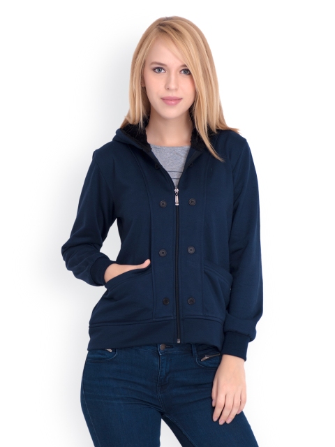 

Belle Fille Women Navy Hooded Sweatshirt, Navy blue