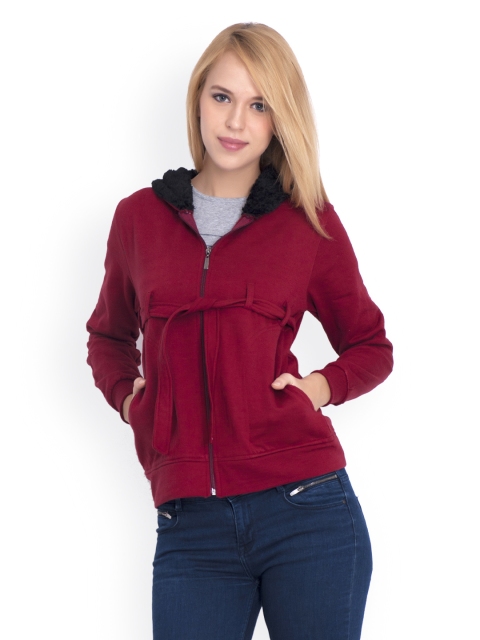 

Belle Fille Women Maroon Hooded Sweatshirt