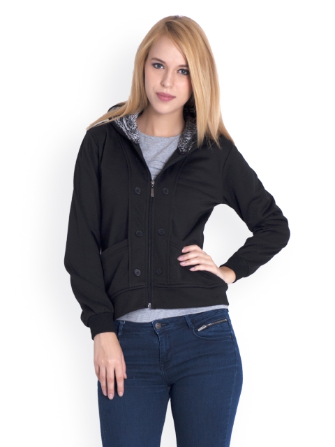 

Belle Fille Women Black Hooded Sweatshirt