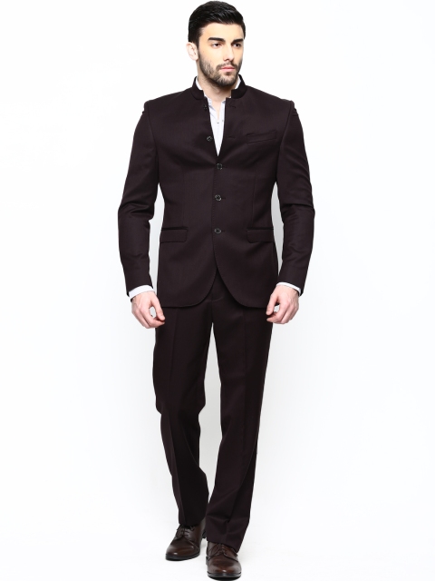 

Blackberrys Men Burgundy Woollen Slim Fit Suit