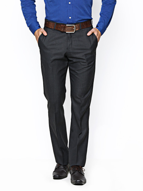 

Blackberrys Men Charcoal Grey Wool Blend Sharp Fit Formal Trousers