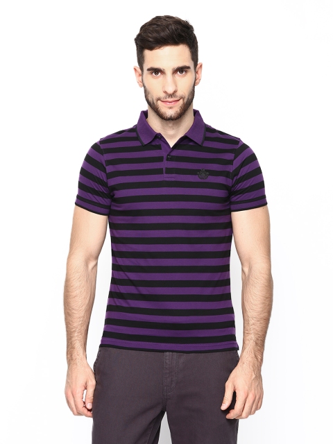 

Blackberrys Men Purple & Black Striped Polo T-Shirt
