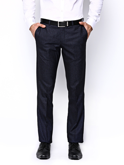 

Blackberrys Men Navy Sharp Fit Formal Trousers, Navy blue