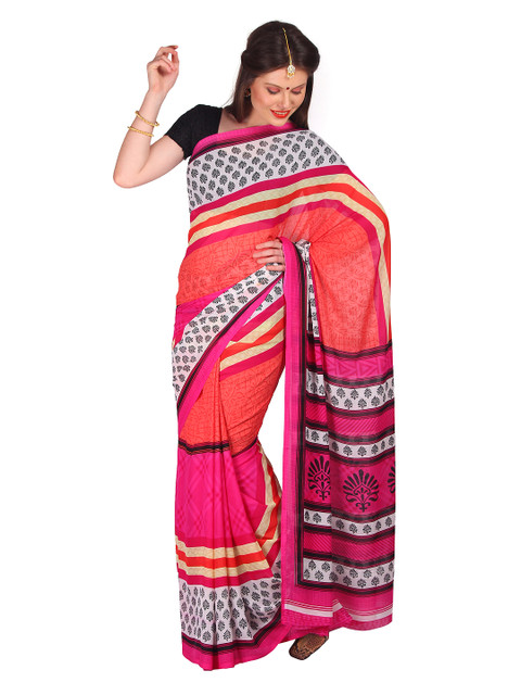 

Boondh Pink & Orange Georgette Printed Saree