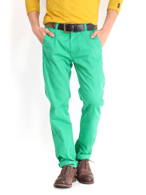 

Breakbounce Men Green Bear Hug Slim Fit Trousers