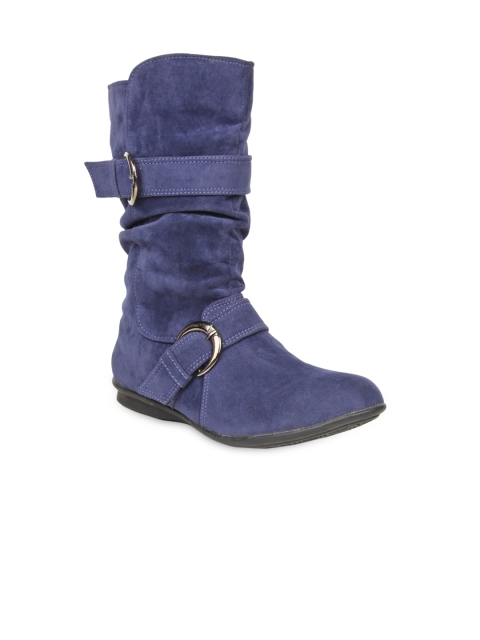 

Bruno Manetti Women Navy Blue Suede Flat Boots