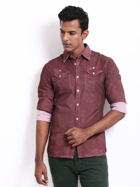 Calvin Klein Jeans Men Maroon Striped Slim Fit Casual Shirt available at myntra for Rs.3439