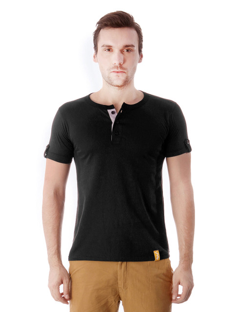 

Campus Sutra Men Black Henley T-shirt