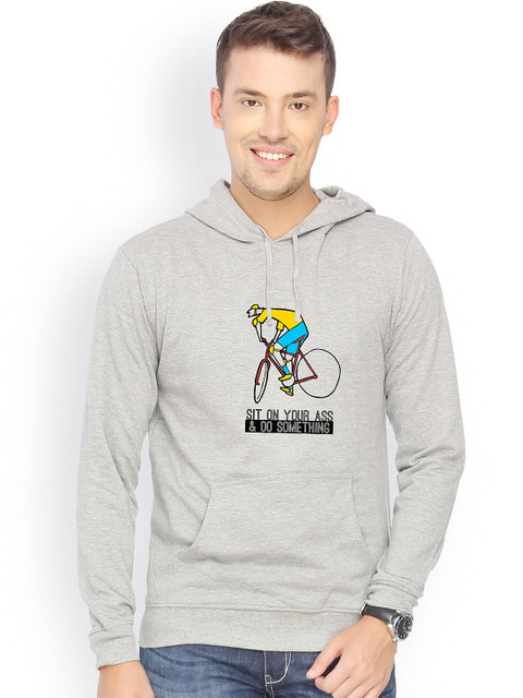 

Campus Sutra Men Charcoal Grey Printed Hooded Sweatshirt
