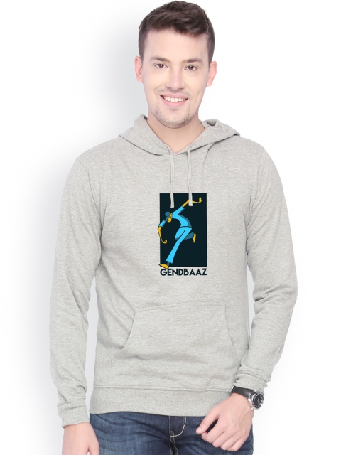

Campus Sutra Men Grey Printed Hooded Sweatshirt