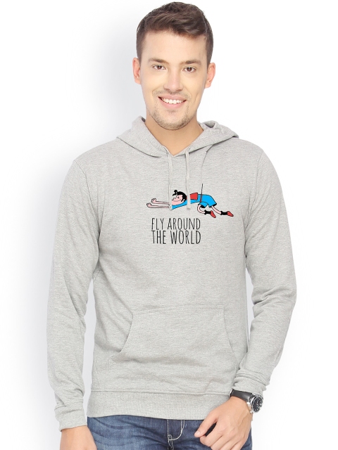 

Campus Sutra Men Grey Printed Hooded Sweatshirt