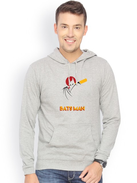 

Campus Sutra Men Grey Printed Hooded Sweatshirt