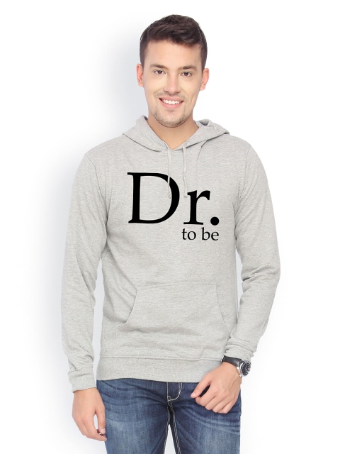 

Campus Sutra Men Grey Printed Hooded Sweatshirt